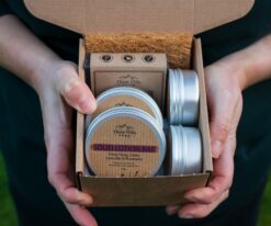 Eco-friendly Trial Box with natural skincare products in kraft packaging