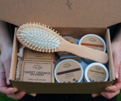 With Love Bundle featuring natural soap and skincare products in kraft gift box