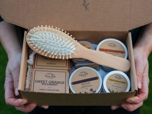 With Love Bundle featuring natural soap and skincare products in kraft gift box