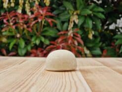 Travel Shampoo Bar for Hair Growth placed on the wooden surface with a green background